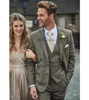 Abiti da uomo classici da sposa in tweed slim fit smoking da sposo blazer su misura set da 3 pezzi giacca pantaloni gilet Terno