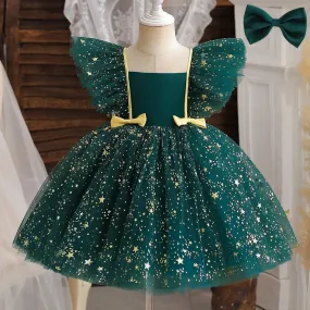 Abito da festa verde con paillettes per bambina, neonato, 1 anno, compleanno, abito da principessa, per bambini, abito da ballo