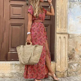 Abito lungo per le donne 2024 Summer Beach Abiti bohemien Vestido Abito casual Abbigliamento femminile  Gonna floreale Elegan