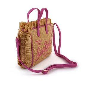 Borsa Mini Vanity Straw Naturale E Fucsia