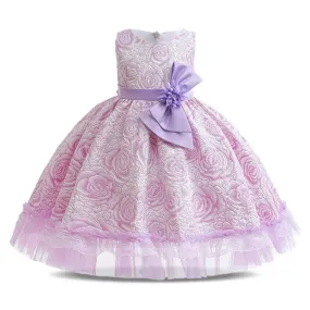 Fiori Abito da principessa per ragazza Matrimonio Festa di compleanno per bambini Costume con fiocco Abito da ballo Elegante da