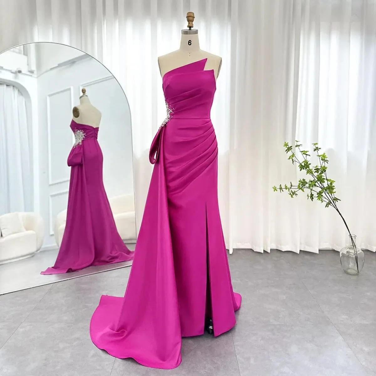 Sharon Said Elegante Sirena Lungo Fucsia Abiti Da Sera 2023 Arabo Gonna Overskirt Fessura del Lato Delle Donne di Cerimonia Nuzi