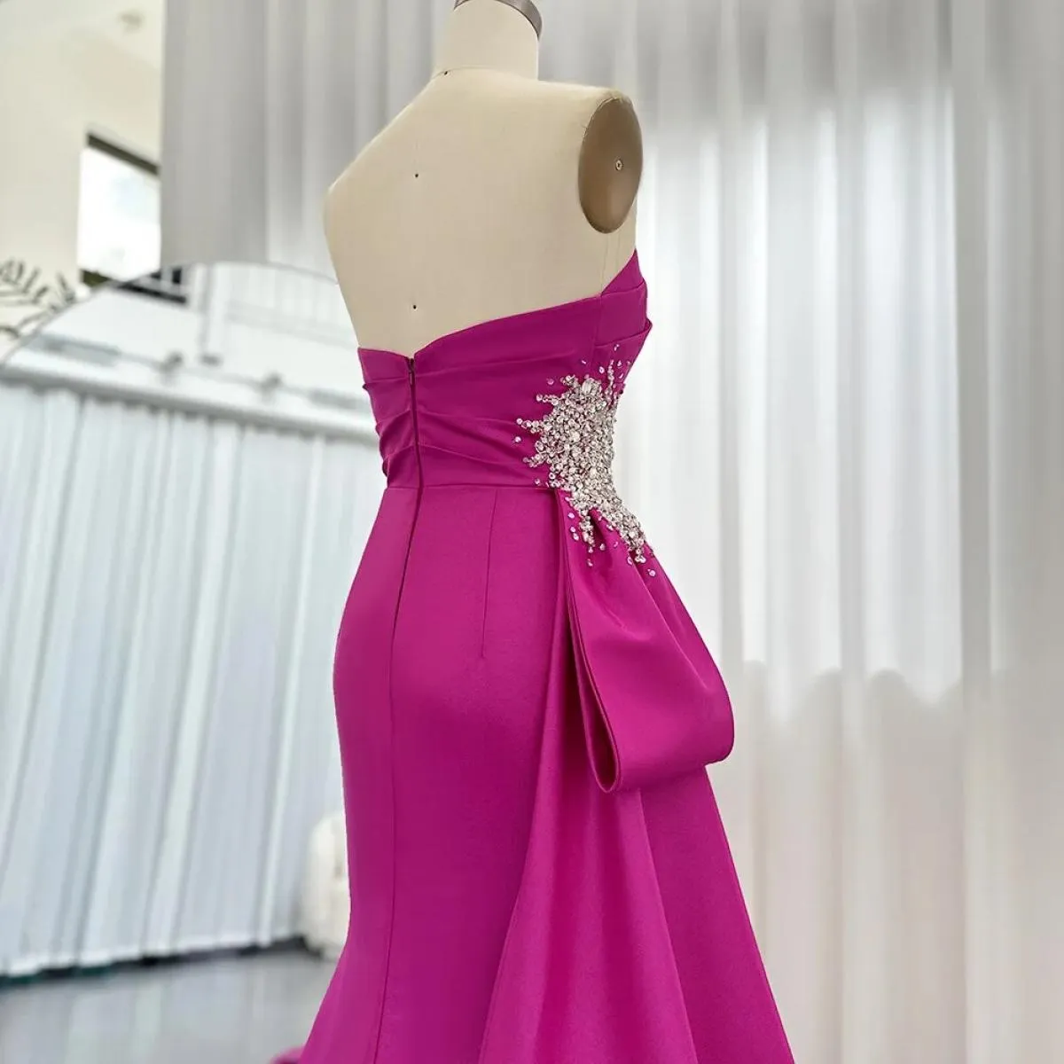 Sharon Said Elegante Sirena Lungo Fucsia Abiti Da Sera 2023 Arabo Gonna Overskirt Fessura del Lato Delle Donne di Cerimonia Nuzi