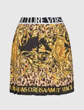 Versace Jeans Couture     Gonna Plissettata in Satin con Stampa Baroque Leo